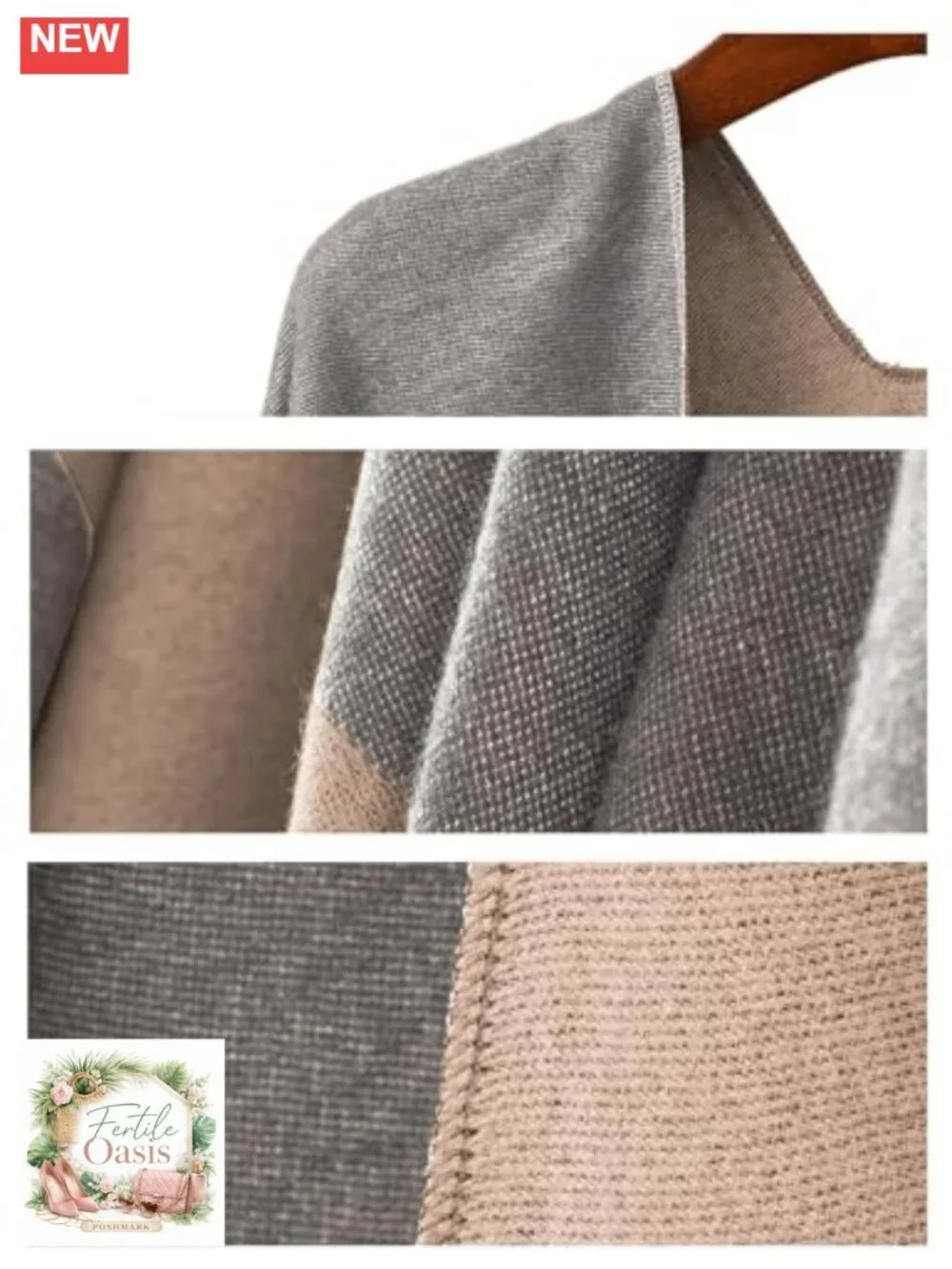 Reversible Pashmina Shawl Wrap Poncho Cape, Oversized Lightweight, Wedding